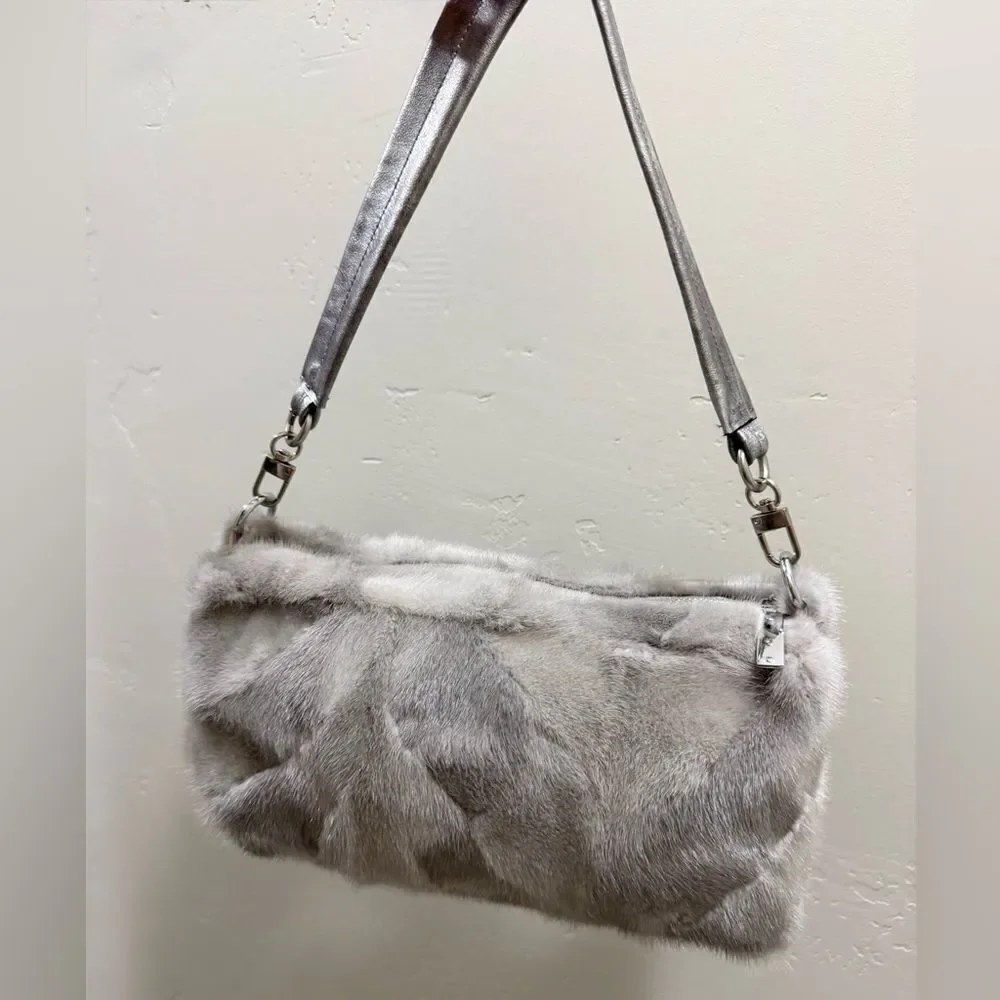 Natural Mink Fur Handmade Shoulder Bag/Clutch/Crossbody, Includes 2 Straps Style
